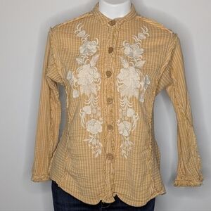 Kyla Seo X Athleta Yellow White Floral Embroidered Cotton Button Up S